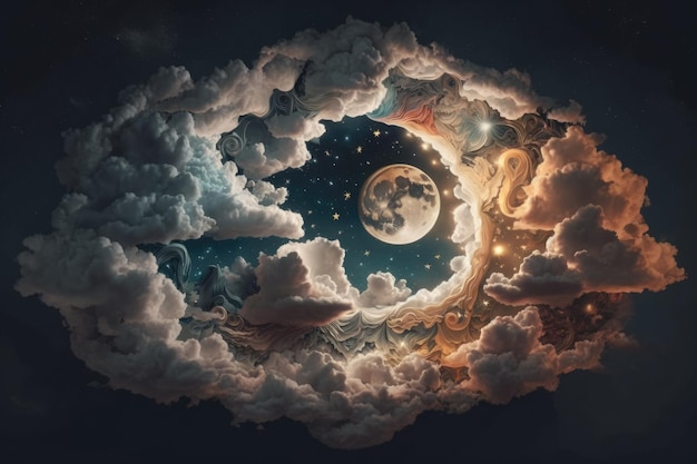 The moon shining brightly through a patchwork of clouds