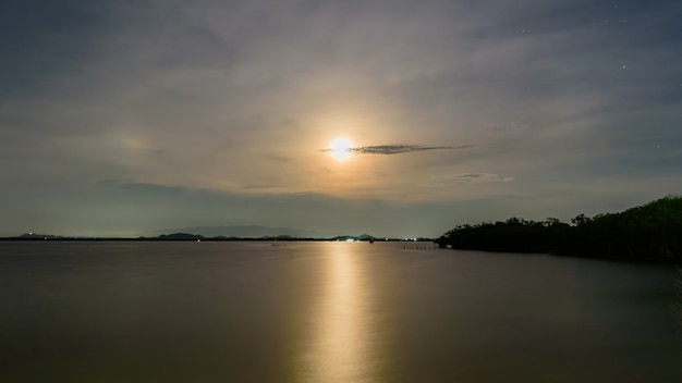 Moon sky and light moon on water