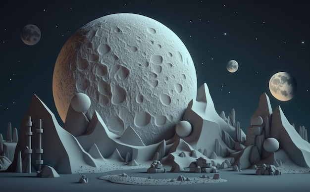 A moon space cartoon background illustrations for kids cartoon style ai generated