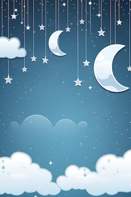 Moon and star in night sky cartoon