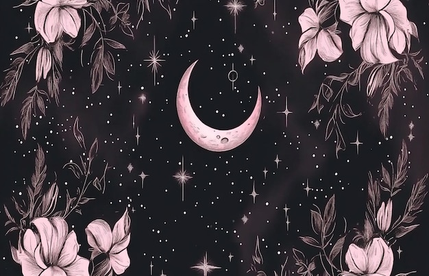 a moon and stars are drawn on a black background