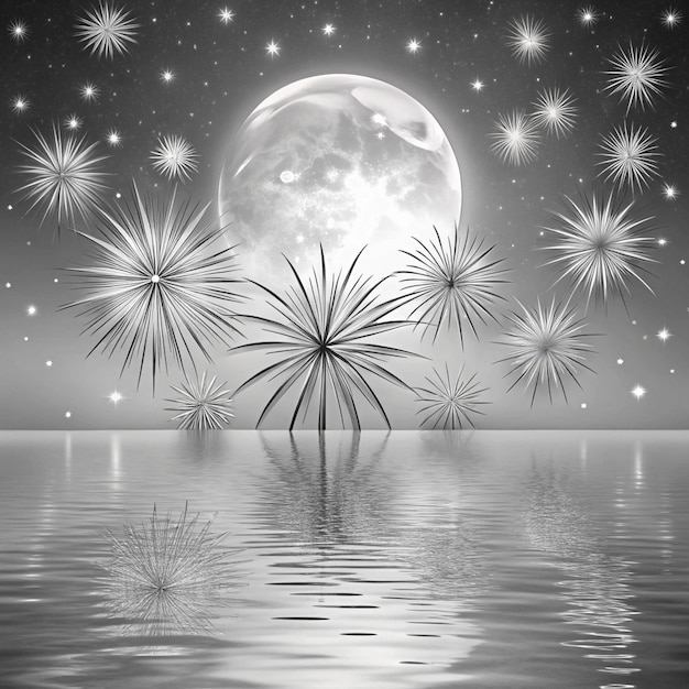 Photo a moon and stars are reflected in the water with the moon in the background