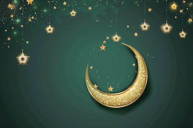 Moon and stars border illustration Arabic Eid Mubarak Background