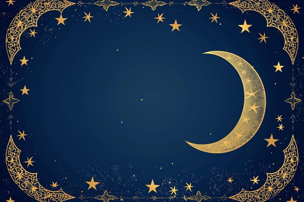 Moon and stars border illustration Arabic Eid Mubarak Background