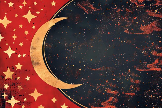 Moon and stars border illustration Arabic Eid Mubarak Background