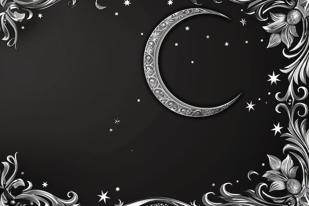 Moon and stars border illustration Arabic Eid Mubarak Background