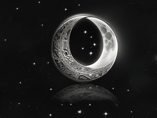 Moon and stars tattoo dark background art white background 4k image download