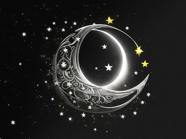 Photo moon and stars tattoo dark background art white background 4k image download