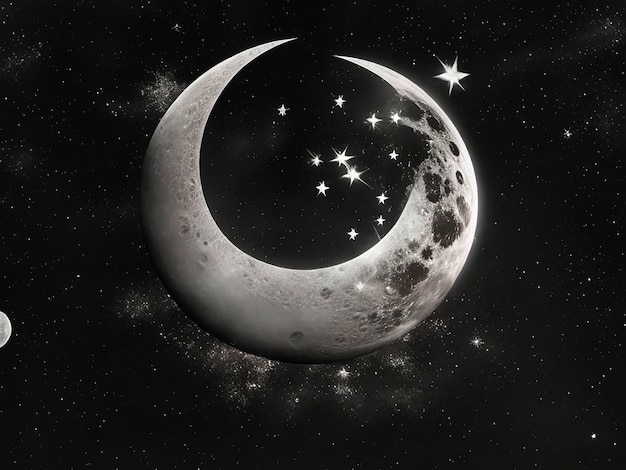 Moon and stars tattoo dark background art white background 4k image download