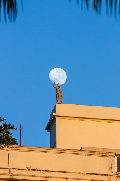 Moon sunset on a beautiful winter morning in Rio de Janeiro Brazil