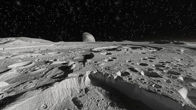 Photo moon surface with craters and stars