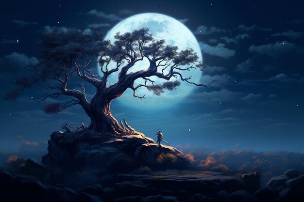 Moon Over Tree Digital Art for Creative Wallpaper