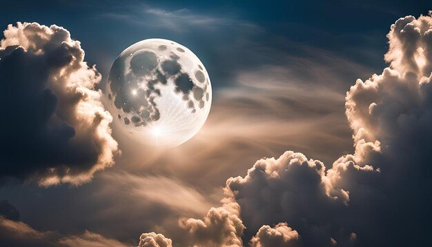 Photo moon behind wispy clouds background