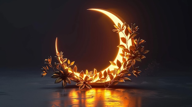 Photo a moon with a yellow moon and leaves on it