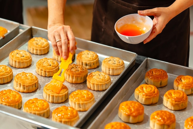 Mooncake making process A mooncake is a Chinese bakery product traditionally