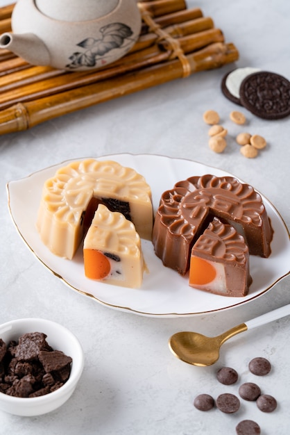 A mooncake pudding is a Chinese bakery product traditionally eaten during the MidAutumn Festival