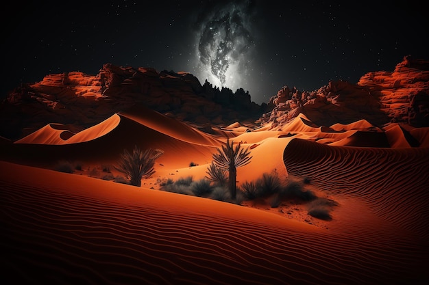 Photo moonlight desert sand dune landscape night sky