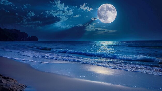 Moonlight Illuminates the Ocean Shore