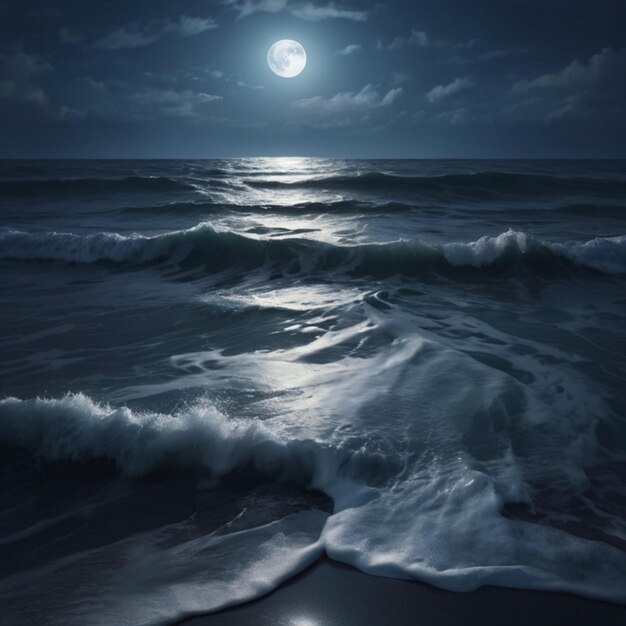 Moonlight Reflecting on Ocean Waves A Serene Night Scene