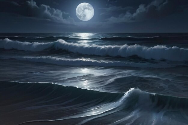 Moonlight Reflecting on Ocean Waves A Serene Night Scene