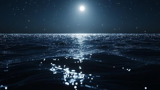 Photo moonlight reflecting on the rippling surface of the ocean at night