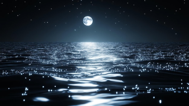 Moonlight Reflecting on Rippling Water at Night