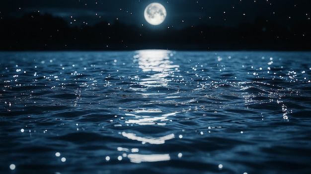 Moonlight Reflecting on Rippling Water at Night