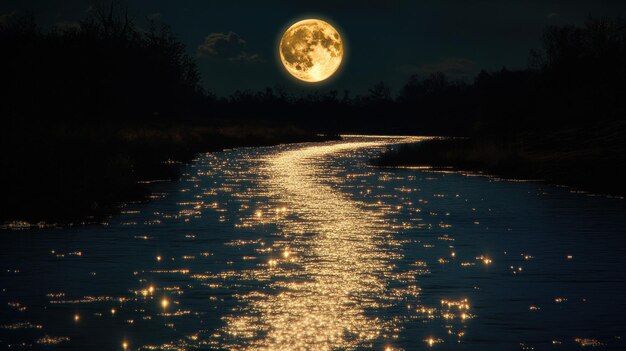 Photo moonlight reflection on a river