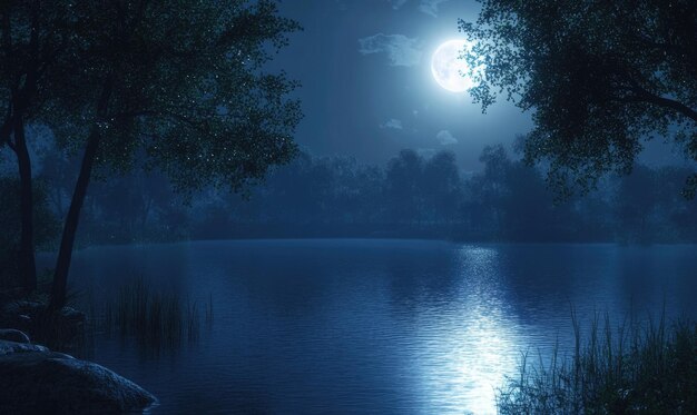 Photo moonlight shimmering on a calm pond