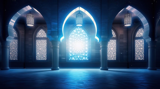 Moonlight shine through the window into islamic backgroundGenerative ai