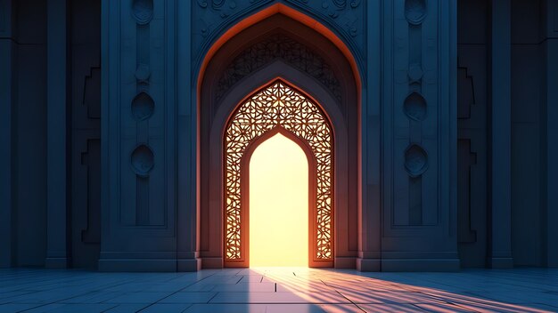 Photo moonlight shines through the window into the islamic mosques interior