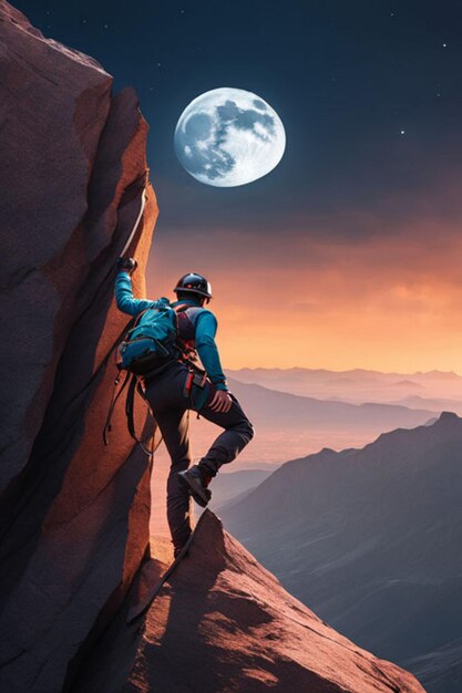 Moonlit Adrenaline Cliff Climbing under the Full Moon