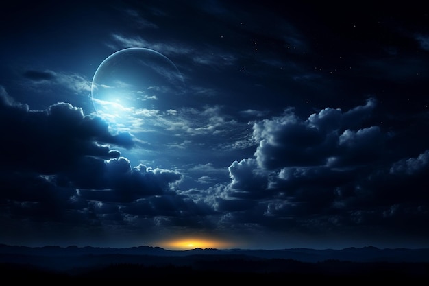 Moonlit clouds drifting across the night sky