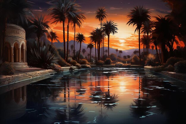 Moonlit desert oasis