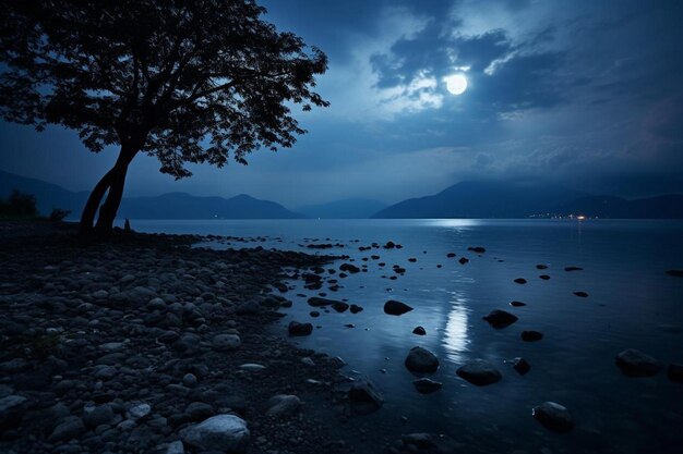 Moonlit Drama Over Calm Waters beautiful weather colorful sky texture wallpaper