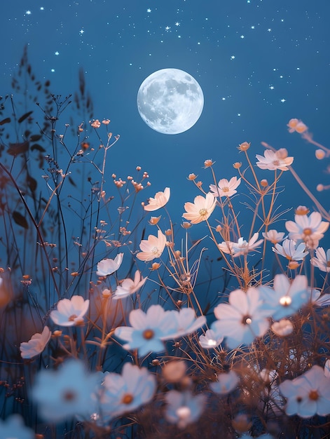 Photo moonlit flower meadow