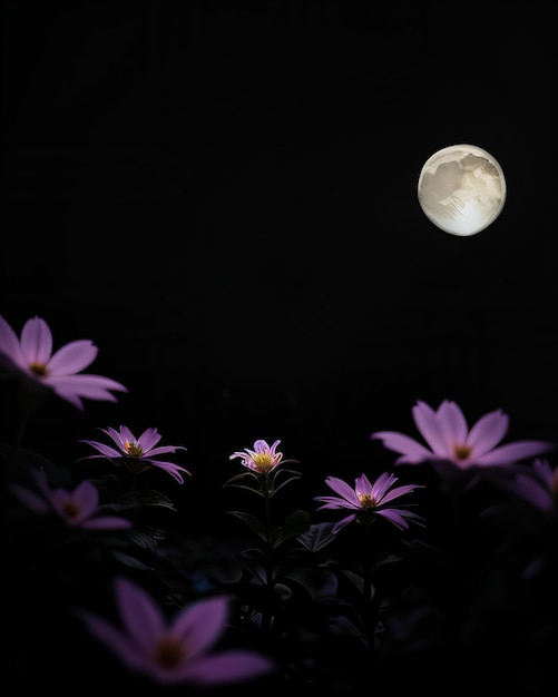 Photo moonlit garden with luminescent flowers