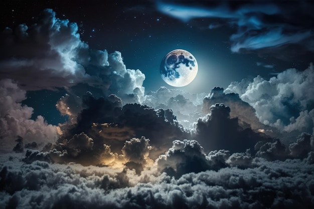 A moonlit night sky with clouds Generative AI