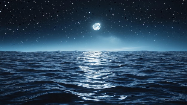 Moonlit Ocean Waves Under a Starry Night Sky