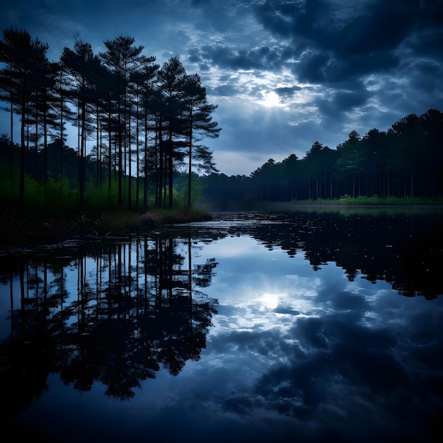 Moonlit Reflections on a Lake