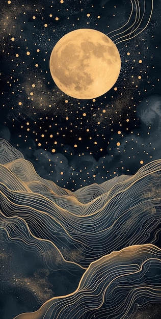 Moonlit Sky Illustration with Stars