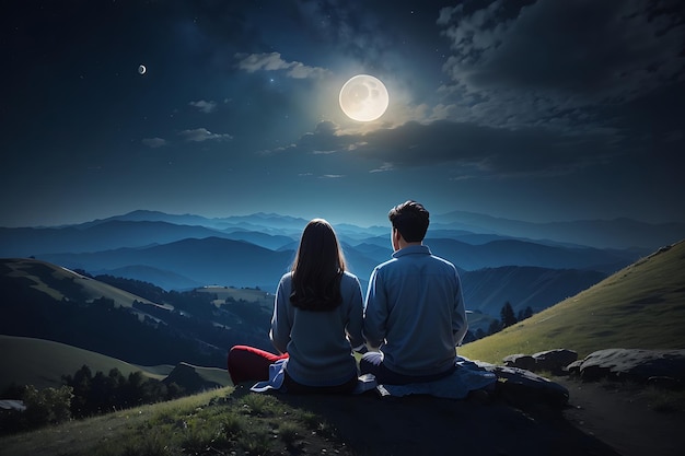 Moonlit A Tranquil Night of Contemplation and Companionship on the Hill