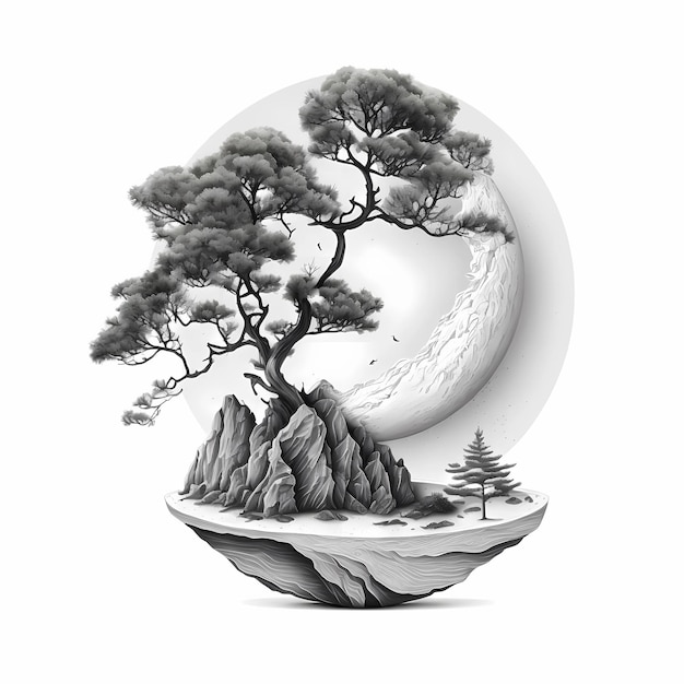 Moonlit Tree on Rocky Terrain