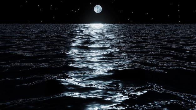 Moonlit Waves on a Dark Ocean at Night