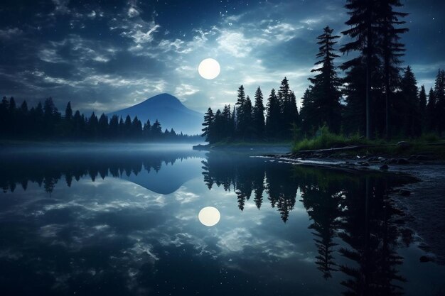 Moons Reflection on a Quiet Lake beautiful weather colorful sky texture wallpaper