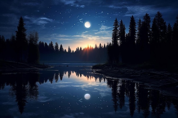 Moons Reflection on a Quiet Lake beautiful weather colorful sky texture wallpaper