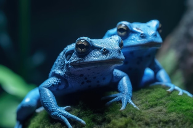 moor frog Rana arvalis blue male sitting on vegetation