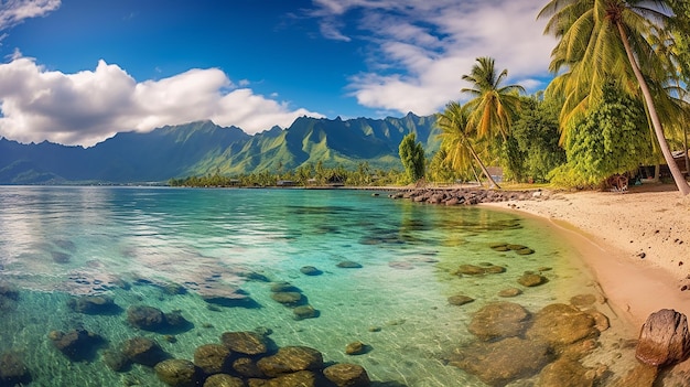 Moorea island beach panorama french polynesia Generative AI