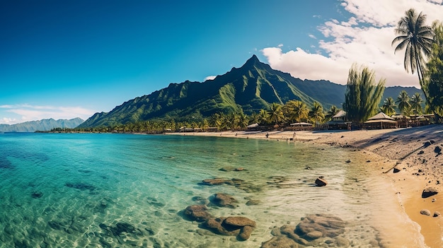 Moorea island beach panorama French Polynesia Generative AI