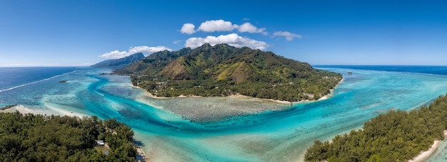 Moorea island french polynesia lagoon aerial view